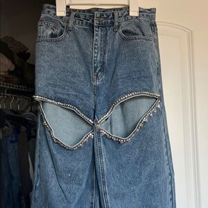 Steve Madden Blue Straight Leg Jeans with Rhinestone Cutouts